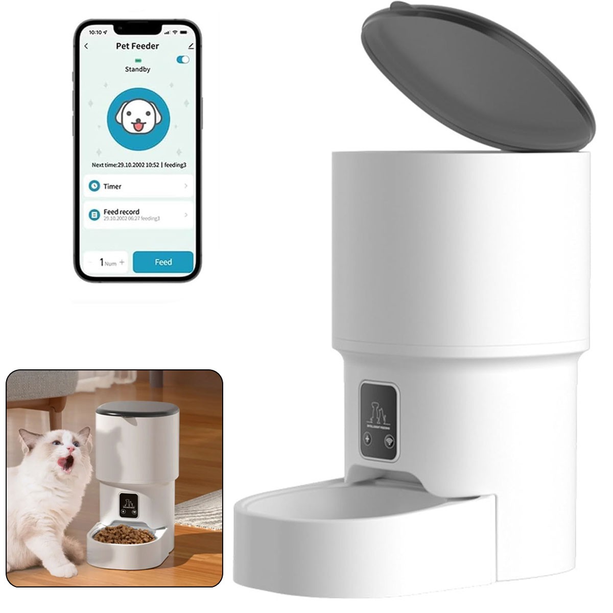 Smart WiFi Automatic Pet Feeder Large Capacity Remote Timed Cat Food Dispenser