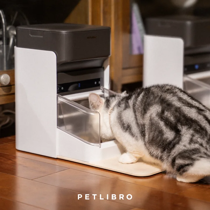 PETLIBRO One RFID Smart Feeder PLAF301 with a cat eating from its bowl